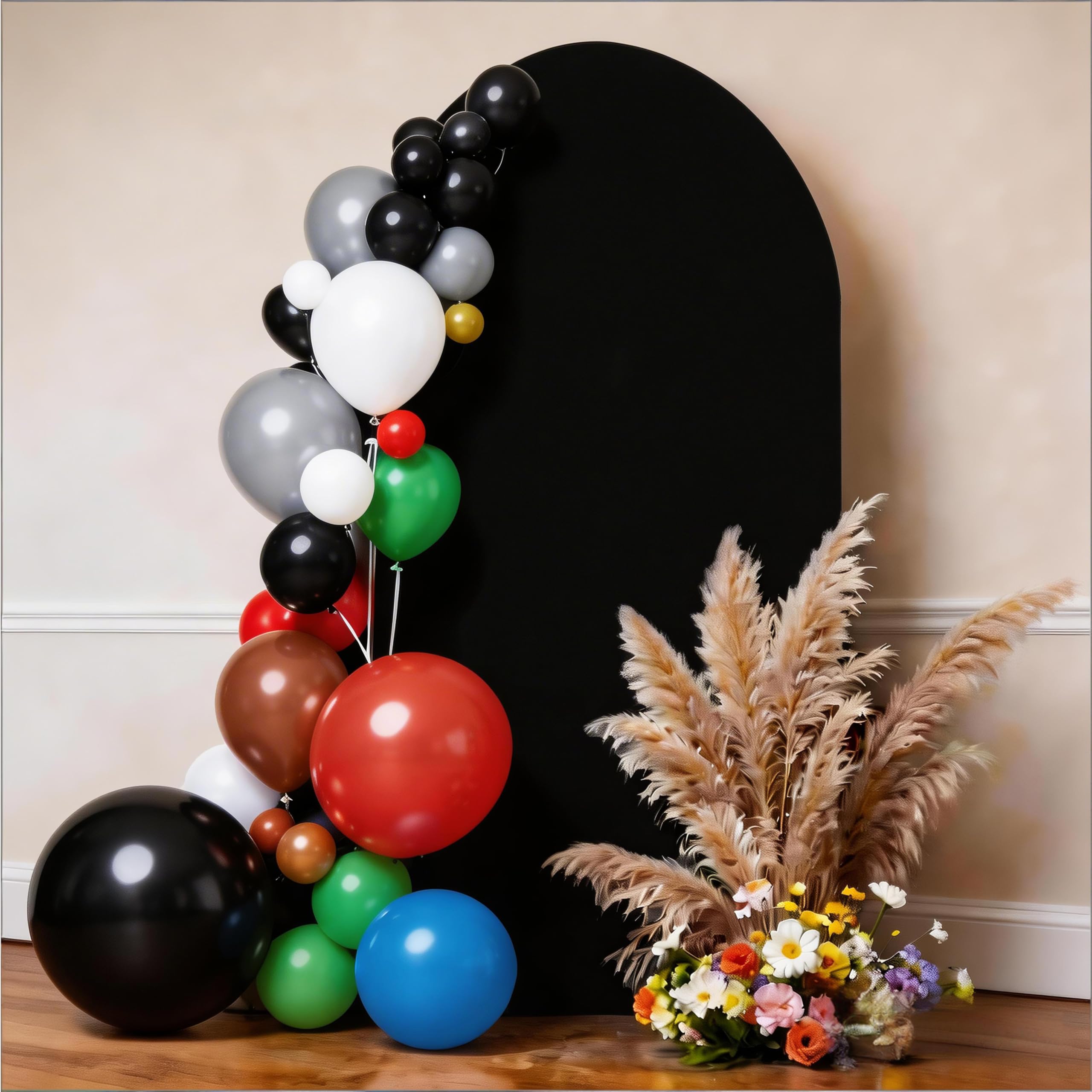 SINSSOWL 6.6 FT Black Arch Backdrop Cover Spandex Round Top Chiara Backdrop Stand Covers for Wedding Reception Party Birthday Anniversary Photo