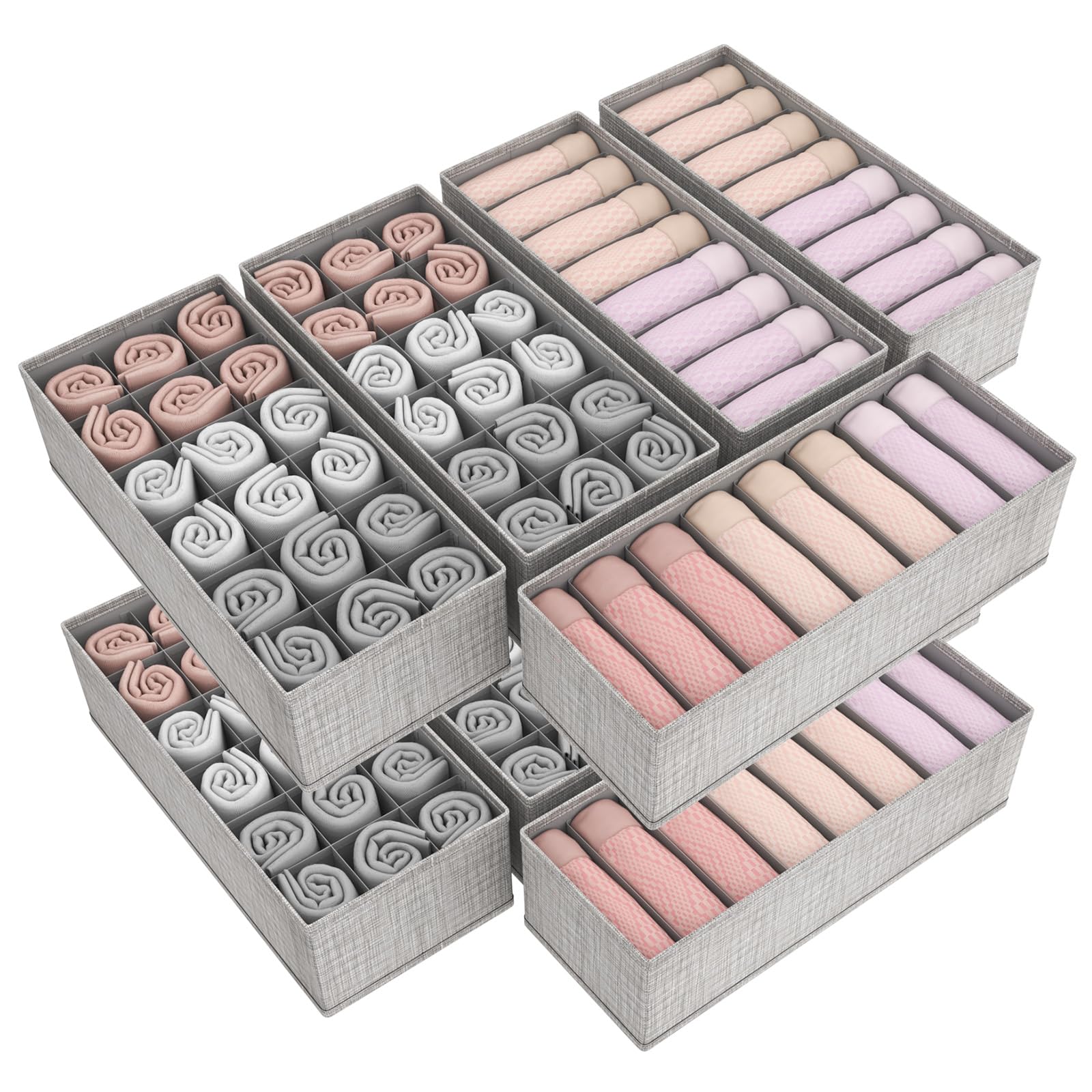 Lifewit Set di 10 Organizer Cassetti per Cassettiera, Divisori per Cassetti Pieghevole, Scatole Portaoggetti, Cassetti Armadio per Biancheria Intima, Vestiti Bambini, Calzini, Cravatte, Grigio