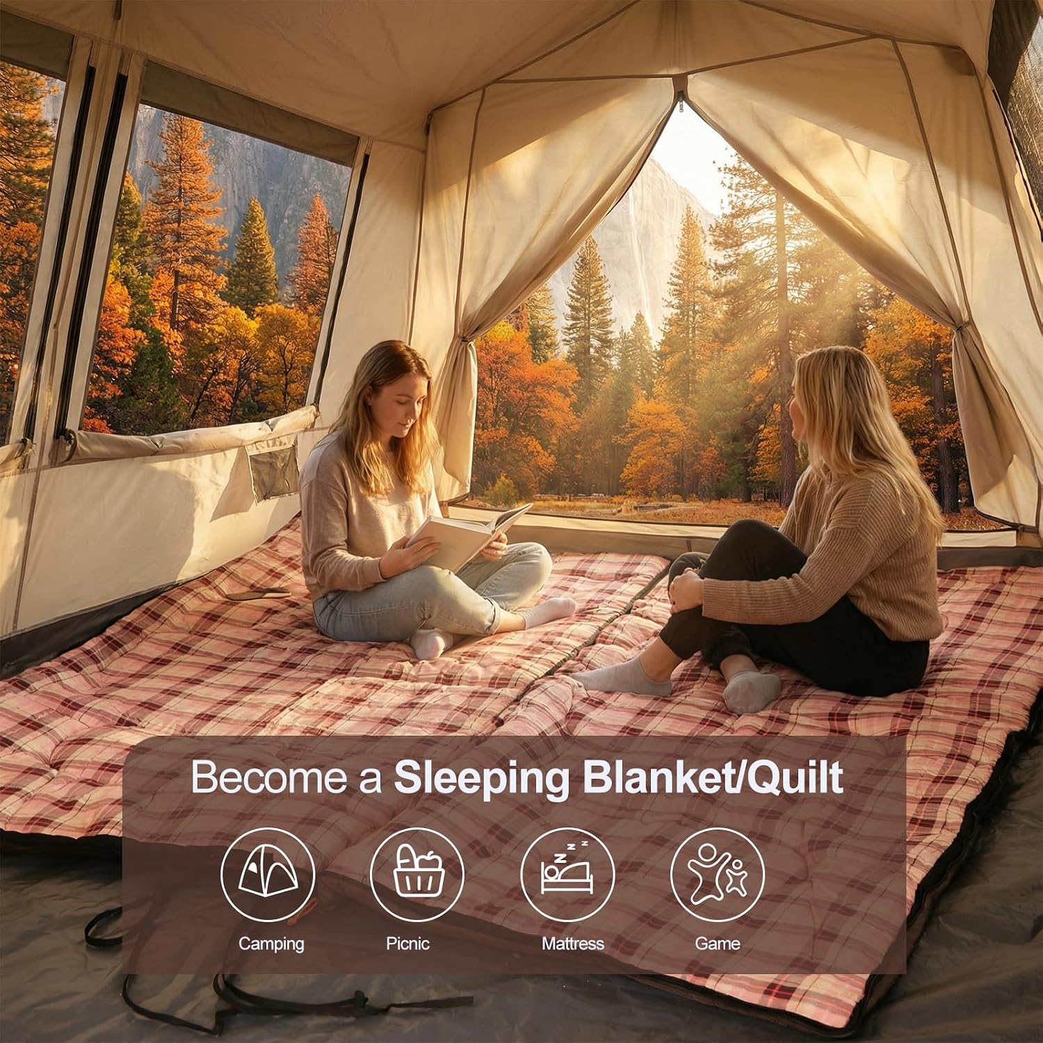 Flannel Sleeping Bag for Adults, Waterproof Cold Weather & Warm Camping Sleeping Bag with Compression Sack, 3 Season Trip Warm Envelope Sleeping Bag for Camping, Hiking, Backpacking, Outdoors