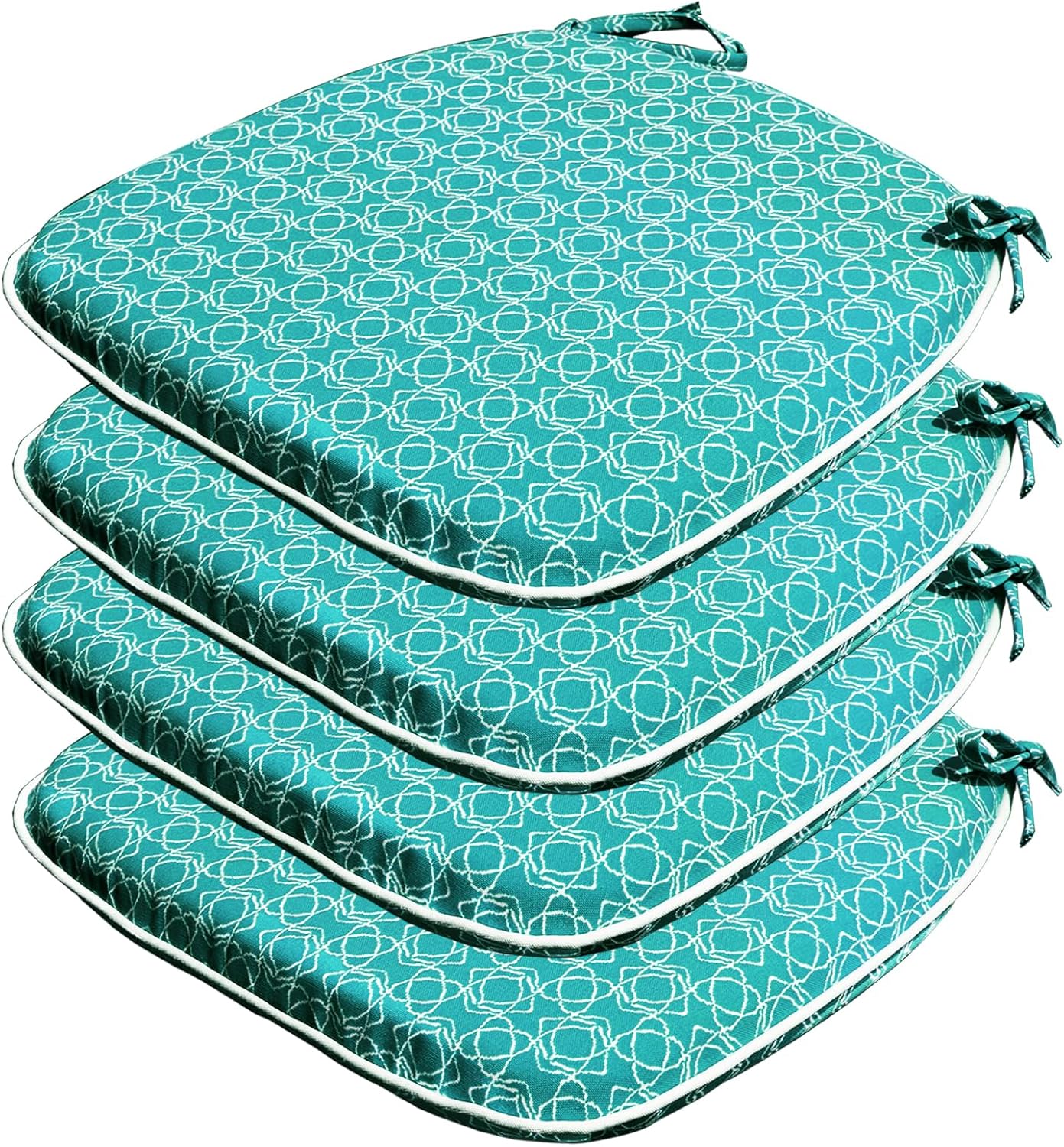 Goodgoods 17x16 inch Outdoor/Indoor Chair Cushion 4packs Water Repellent Stain-Resistant UV Resistant Weather Resistant with Ties for Kitchen Dining Office Green Lattice