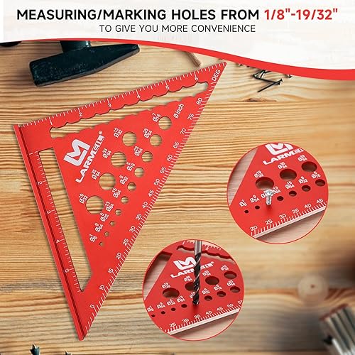 Miniatura 5 de Juego de herramientas cuadradas y carpintero, 7 pulgadas de aleación de aluminio cuadrado + 12 pulgadas de marco cuadrado combinado, regla cuadrada