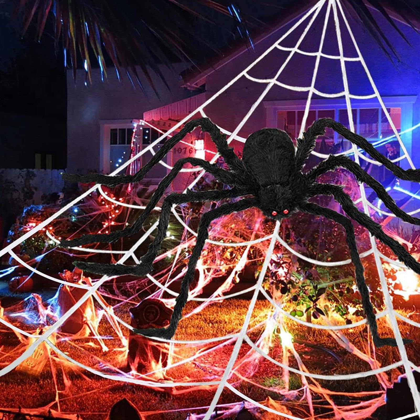 Ragnatela di Halloween, decorazione per ragni giganti, ragnatela da 23 | piedi per notti spaventose – decorazione multifunzionale per casa infestata, decorazione di Halloween riutilizzabile per cort