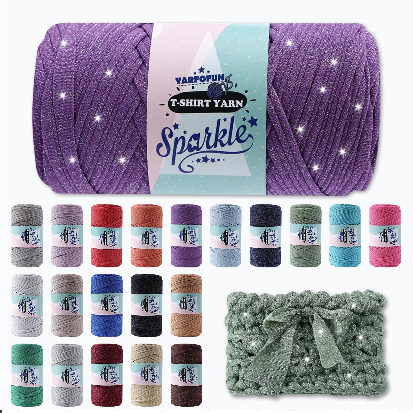 Sparkle Tshirt Yarn for Crochet,Dark Purple T Shirt Soft Elastic Fabric Thick T-Shirt Crochet Shining Glitter Sparkle Yarn for Crocheting Knitting Beginner Hand Knitting Bag/DIY Craft/Home Decor - 1