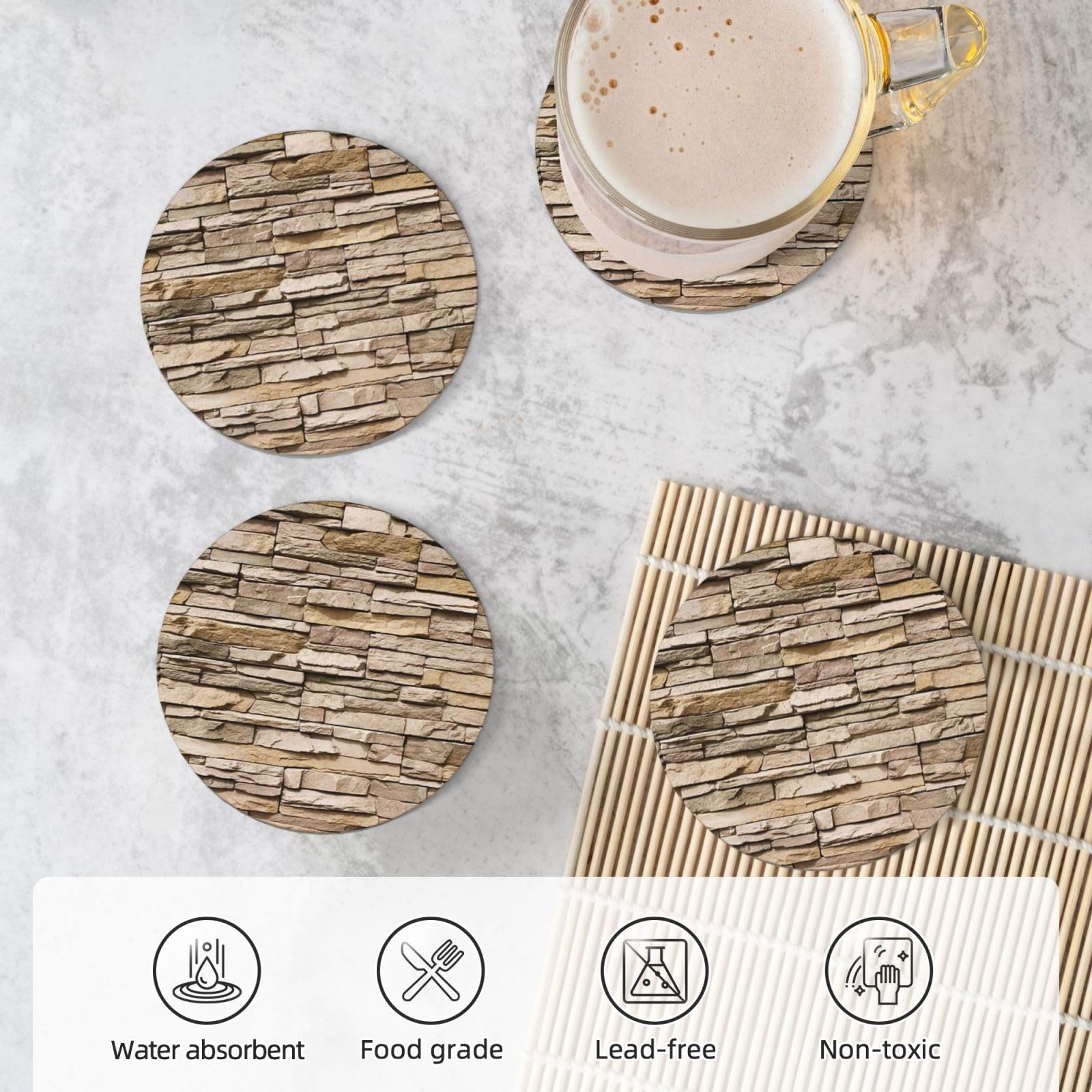 Rustic Rocks - Set di 4 sottobicchieri decorativi in ceramica con stampa a muro di mattoni