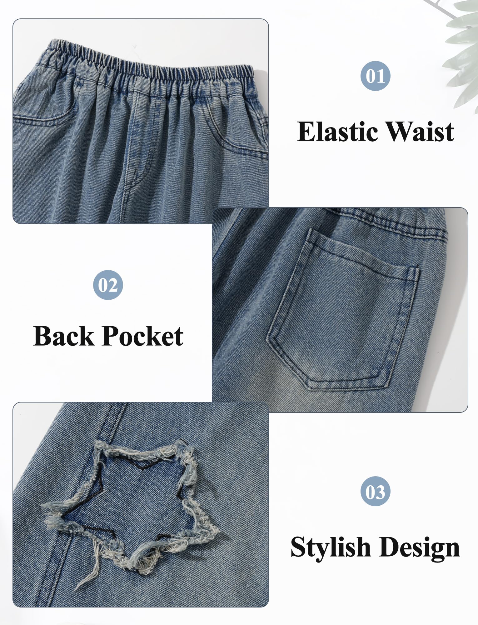 Happy Cherry Jungen Baggy Jeanshosen Kinder Elastische Taille Loose Fit Jeans Weite Beine Denimhose mit Taschen