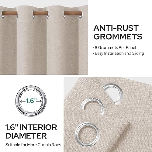 Miniatura 8 de HOMEIDEAS Cortinas opacas 100% de lino beige claro para dormitorio, cortinas de 52 x 63 pulgadas de largo, 2 paneles para sala de estar, lino