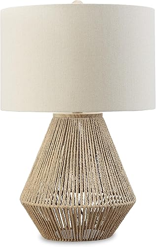 Signature Design by Ashley Clayman Bohemian - Lámpara de mesa de madera y cuerda de papel de 23.5 pulgadas, color marrón claro