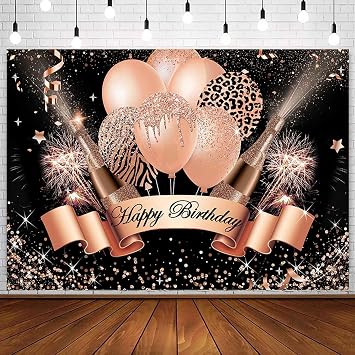 Sensfun Rose Gold Birthday Backdrop for Women Glitter Balloons Champagne Confetti Dots Bday Party Photography Background 7x5ft Rose Gold Happy Birthday Cake Table Decorations Banner Vinyl Photo Booth