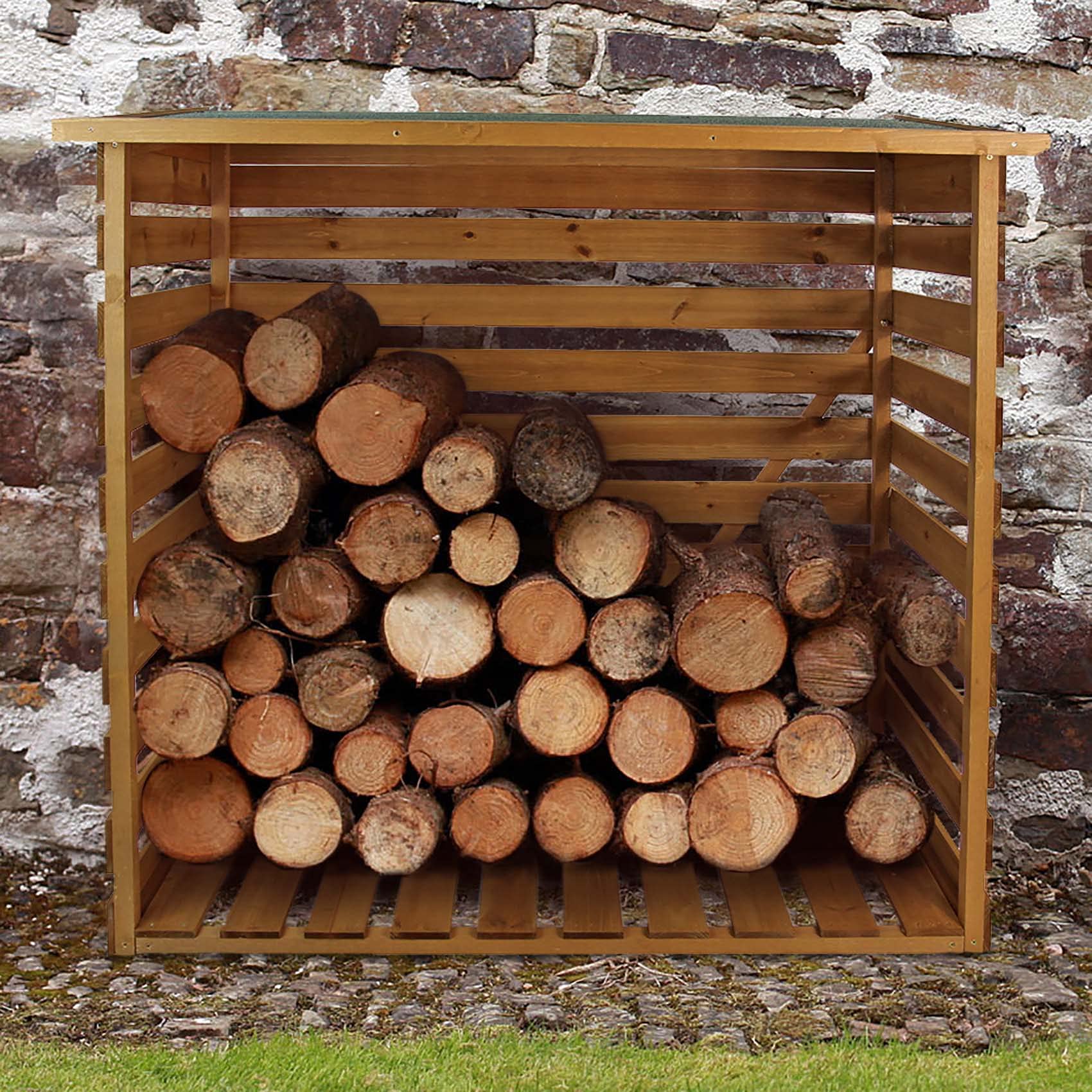 Actiasgear Wood - En Log Store With Felt Roof | Fire Storage Shelter For Outdoor Use | 117Cm H X 65Cm D X 114Cm W