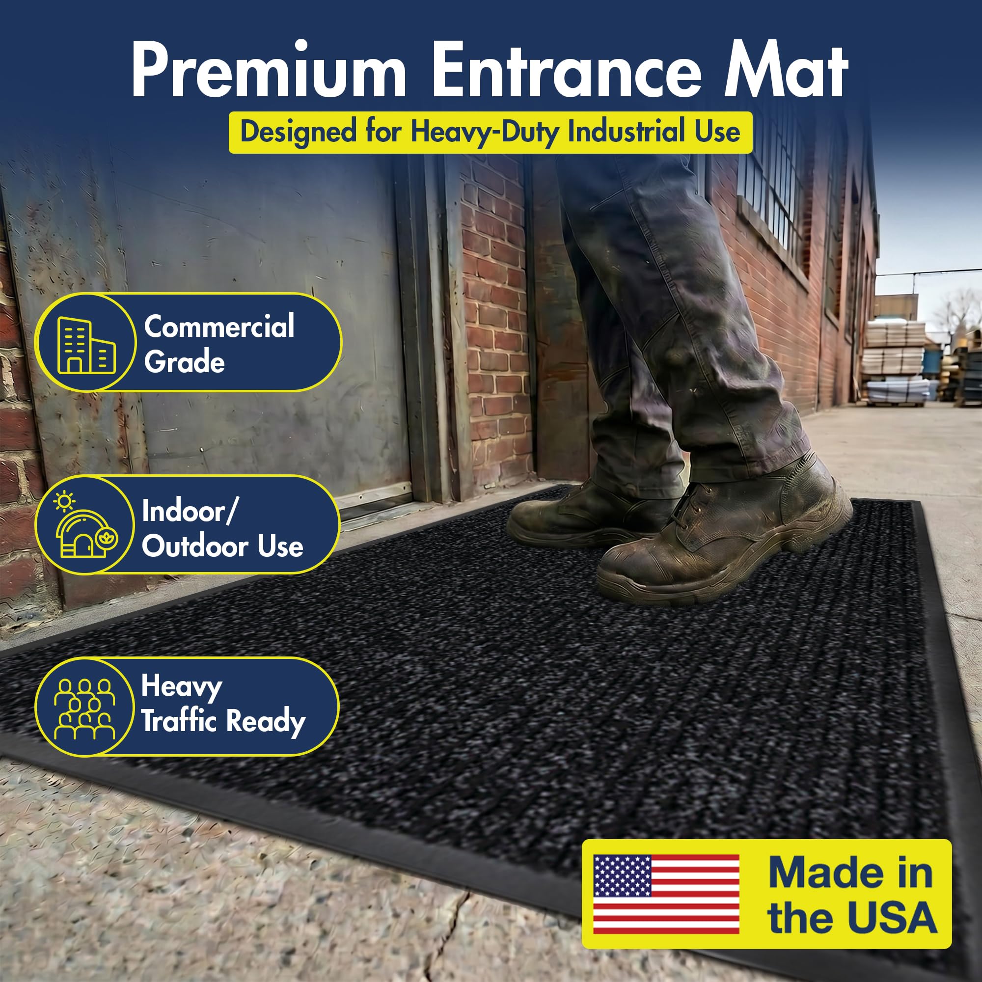 Notrax 109 Industrial Door Mat, 3' x 5' Charcoal, Made in the USA — Amazon image 3