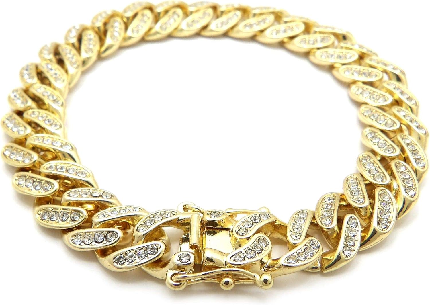 NYFASHION101 Women's 12mm Iced Out Bling Box Lock Cuban Chain Ankle Bracelet Anklet