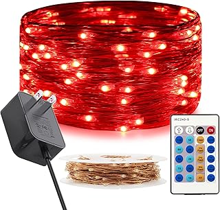 RUICHEN Dimmable Copper Wire 33 Ft 100 LED Fairy String Lights Plug in with Remote, Red