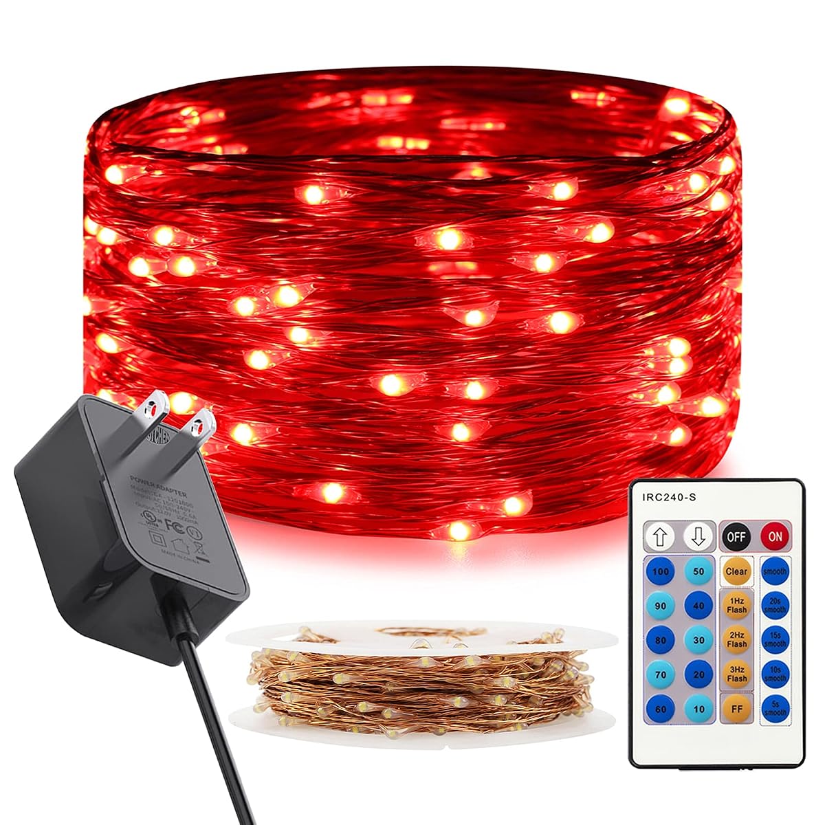 Ruichen 33Ft 100 Led Dimmable Fairy String Lights, Red Copper Wire With Remote