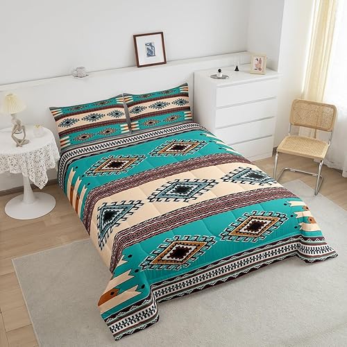 Miniatura 10 de Juego de edredón occidental tamaño individual, juego de edredón de vaquero, caballo azteca, para niños y adultos, vaquera del suroeste de nativos