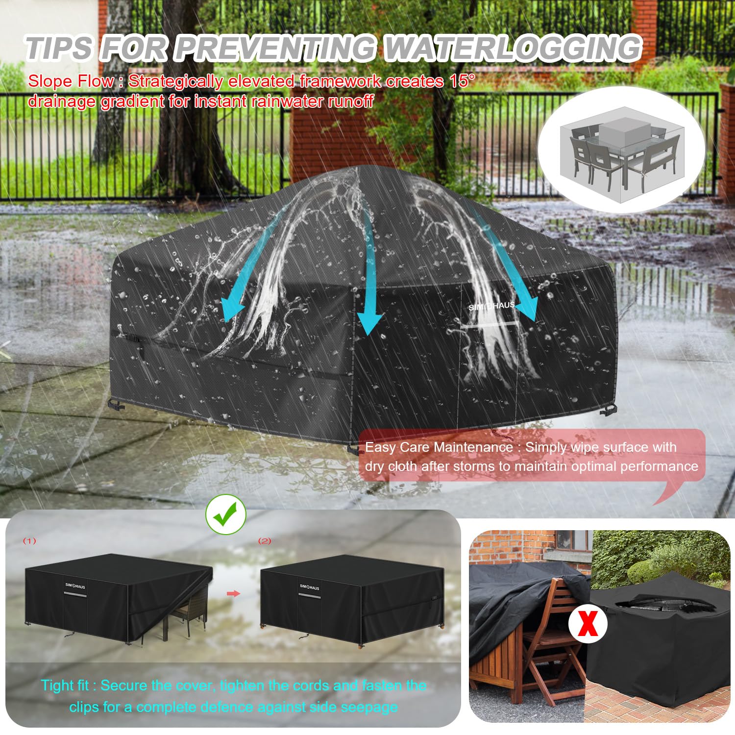 Abdeckung Gartenmöbel Tischabdeckung Outdoor Wetterfest Schutzhülle Gartentisch Klein Abdeckung Gartentisch Wasserfest Gartenmöbel Abdeckung für Feuerstelle 420D Oxford Gewebe 85x85x80cm