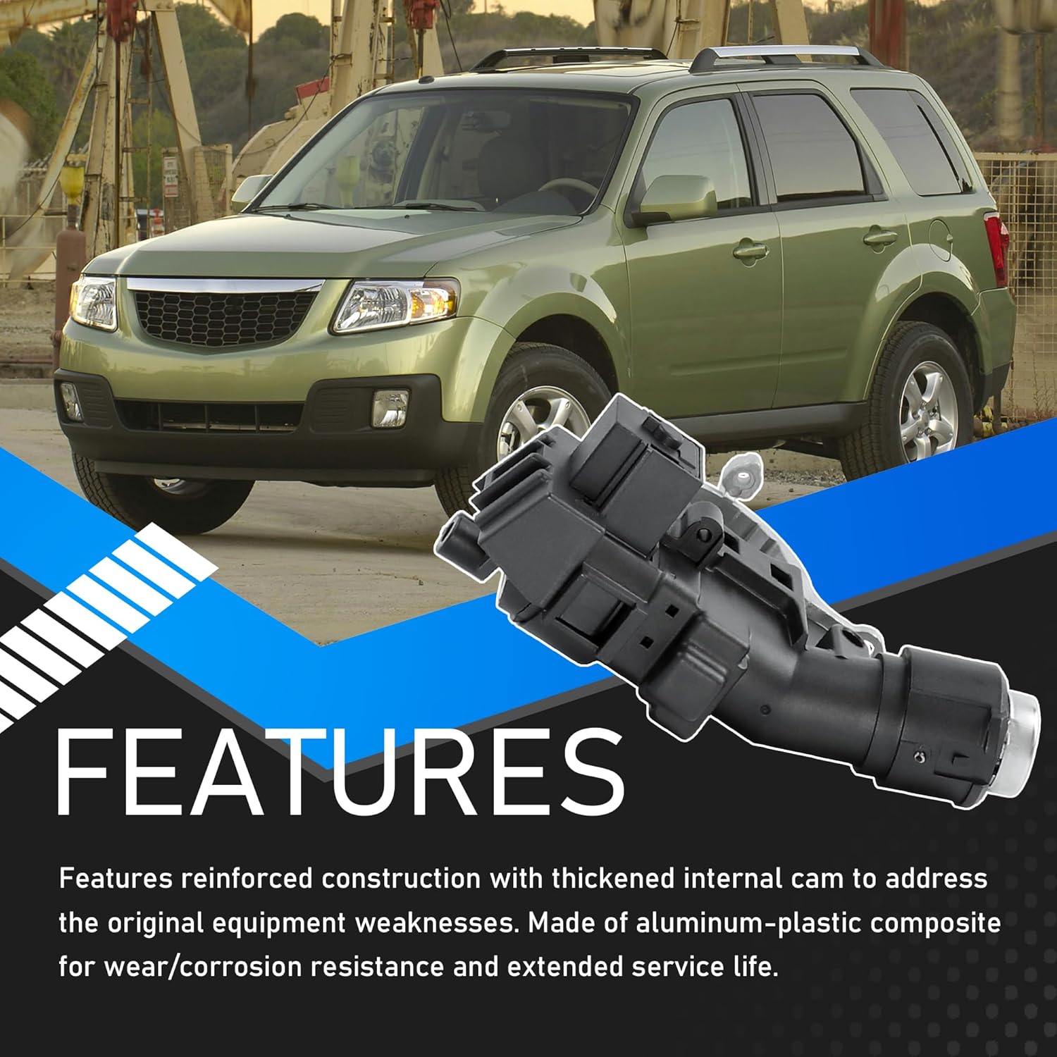 Ignition Switch Lock Cylinder Assembly with 2 Chip Keys & Shear Bolt Compatible with 2008-2012 Ford Escape Focus Mazda Tribute Mercury Mariner Replaces 989-019 9L8Z-3511-A 8L8Z3511B