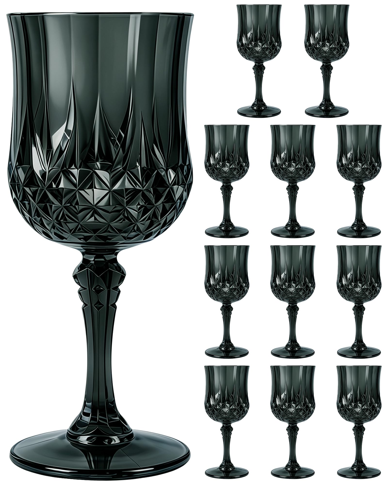XYUNE 12PCS Plastic Wine Glasses, Black 200ml Unbreakable Acrylic Goblets