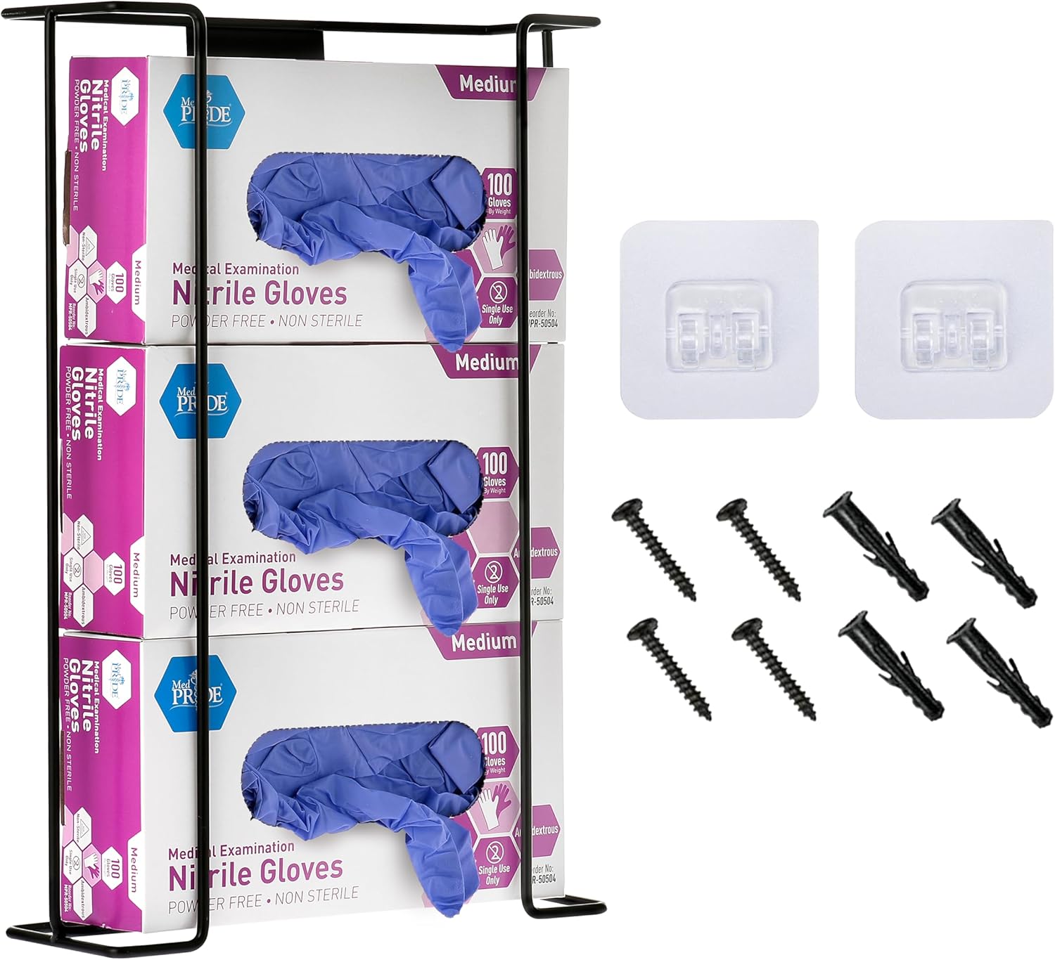 Alpine Glove Holder for Wall Mount - Latex Glove Holder Wire Glove Dispenser for Wall Disposable Glove Box & Tissue Box - Fits 3 Boxes (Black)