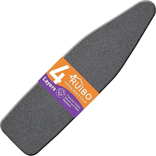 Cubierta y almohadilla para tabla de planchar Ruibo, acolchado extra grueso y resistente de 4 capas, resistente a quemaduras y manchas, borde