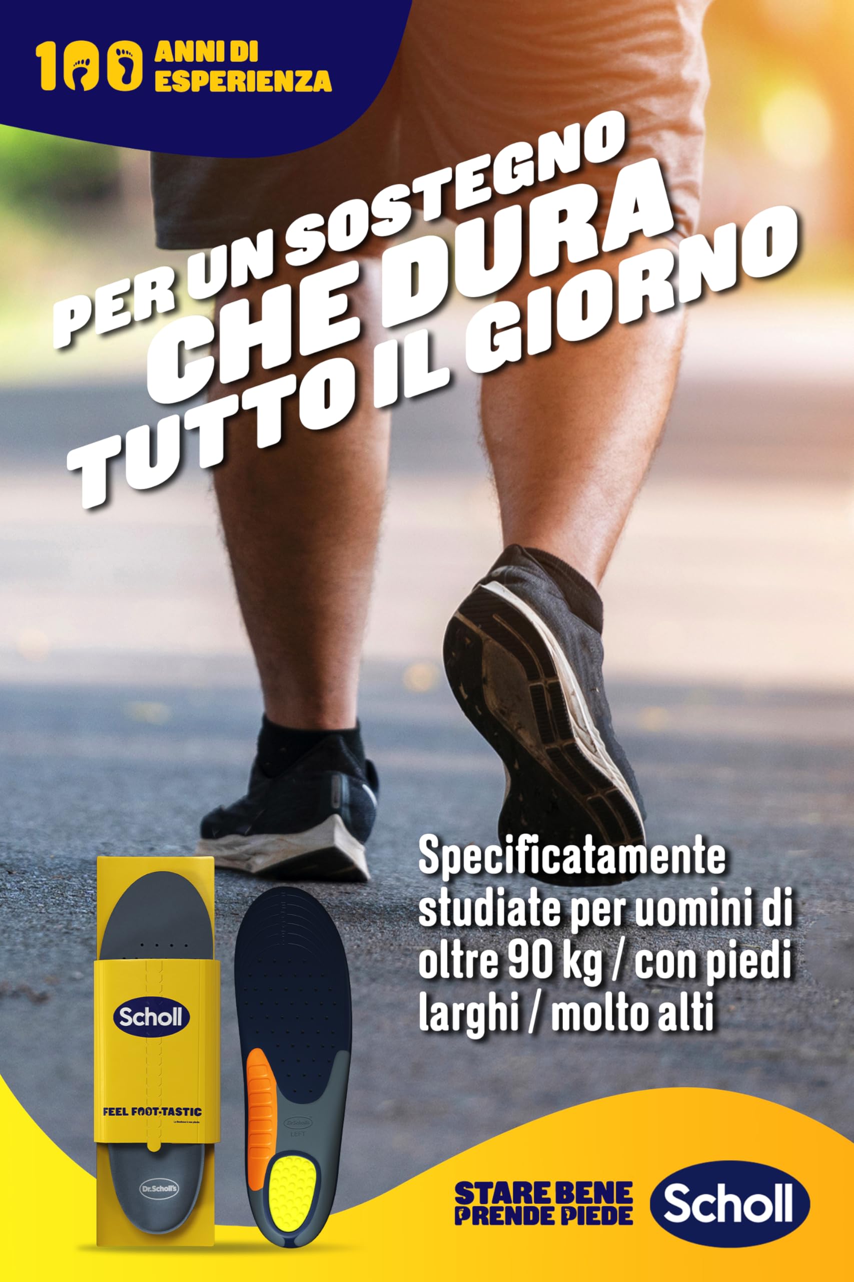 Scholl Solette Scarpe da Uomo Heavy Duty, Progettate per Uomini Alti, Robusti o con la Pianta Larga, Sostengono l'Arco Plantare e Ridistribuiscono la Pressione, Ritagliabili, Taglia 40-46,5