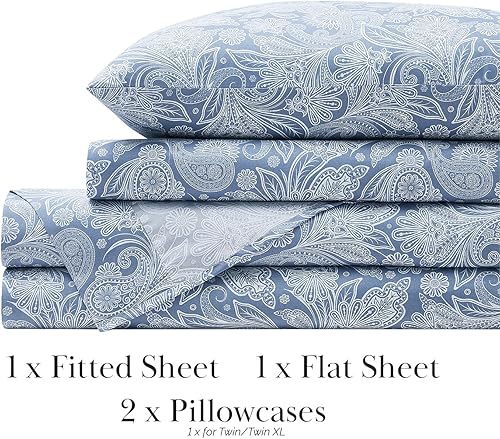 Miniatura 7 de Southshore Fine Living, Inc. Colección Perfect Paisley, juego de sábanas de 4 piezas para cama tamaño king con bolsillo extra profundo, sábana Azul