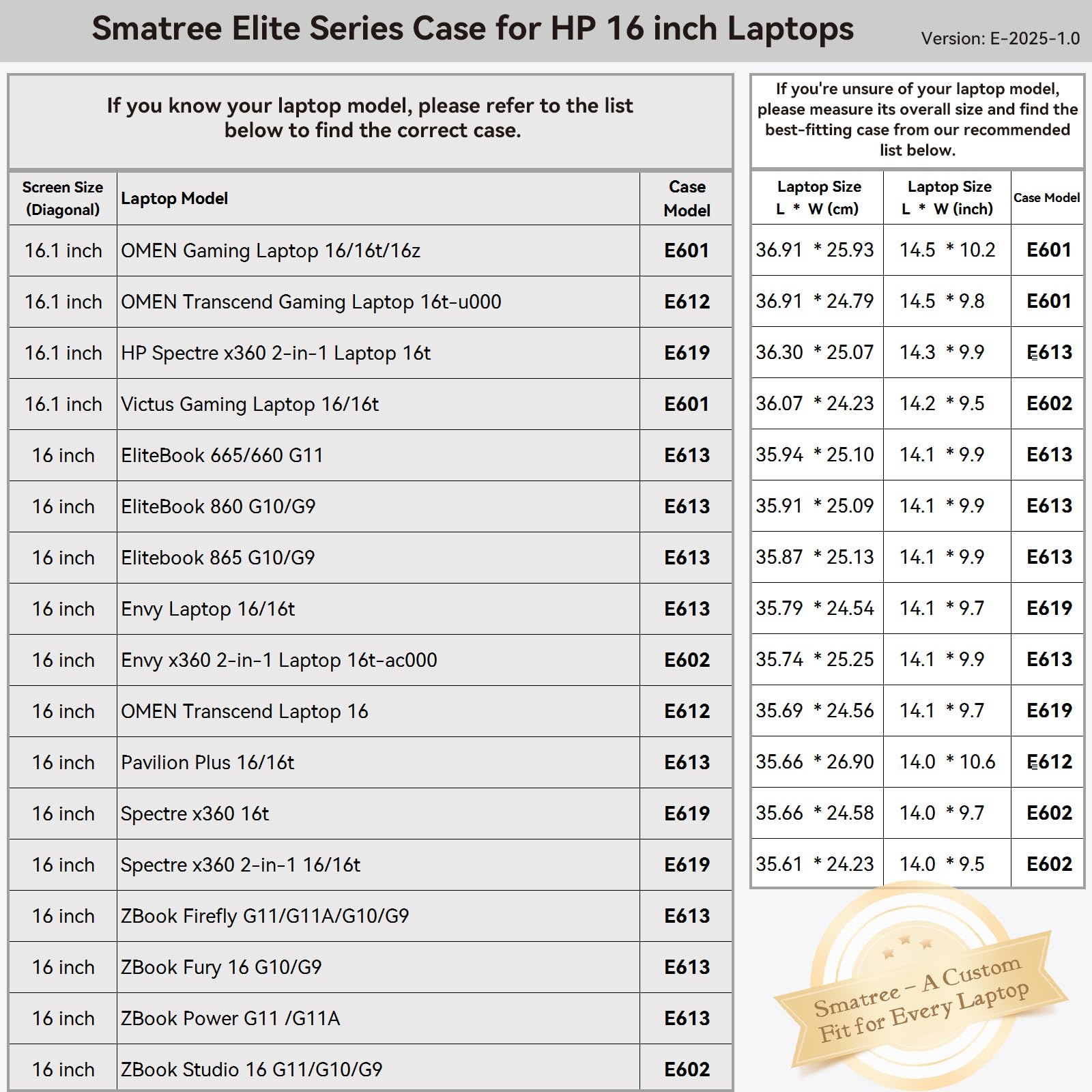 Smatree Custodia per PC portatile da 16" per HP EliteBook 865 G9/G10, EliteBook 860 G9/G10, EliteBook 665/660 G11, Envy Laptop 16, custodia protettiva con tasca per accessori (E613)