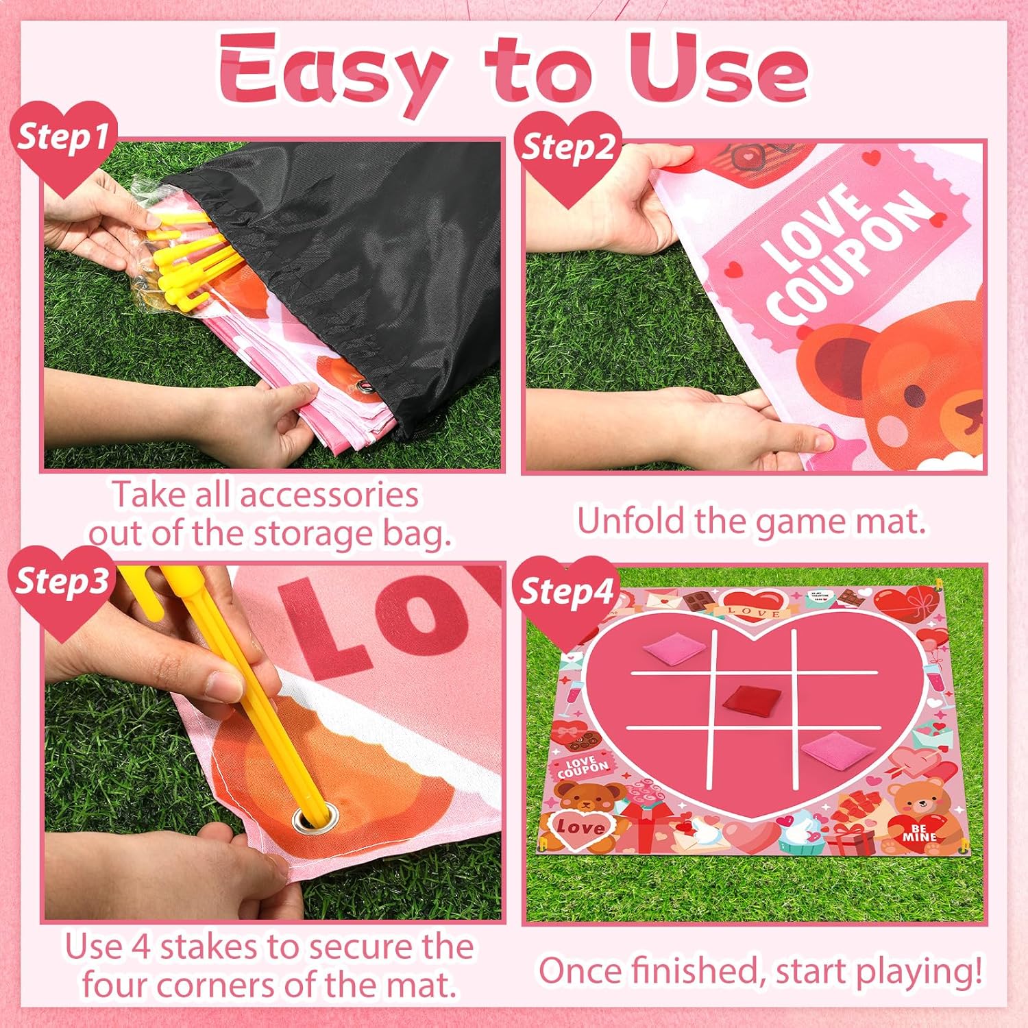 Valentines Party Games Valentines Games for Adults Kids Classroom Bean Bag Toss Tic Tac Toe Game 4ft Giant Lawn Yard Outdoor Games Valentine Day Class Activities Backyard Camping Holiday Party Favors