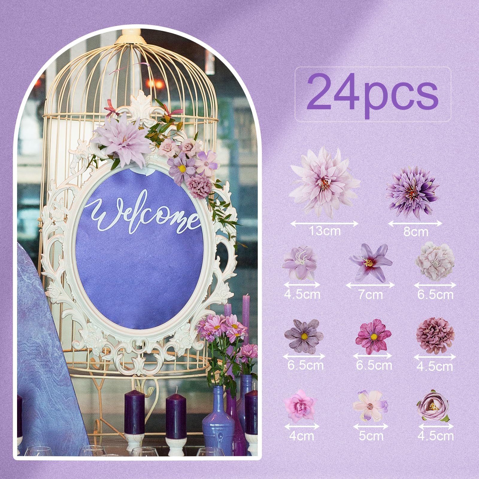 FOSDICK 44PCS Fiori Finti per Decorazioni, Viola Fiori Artificiali Decorativi, Mista Piccola Fiori di Stoffa, Testa di Fiore Artificiale, Fioris Decorativi per DIY Matrimoni Torte Festa Casa