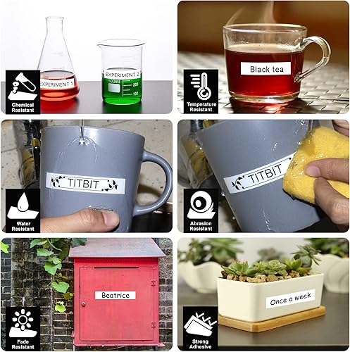 Miniatura 6 de TITBIT Paquete de 6 cartuchos compatibles con Dymo Labelmanager, 160 repuestos para cintas de etiquetas D1, Dymo A45013 S0720530, negro sobre