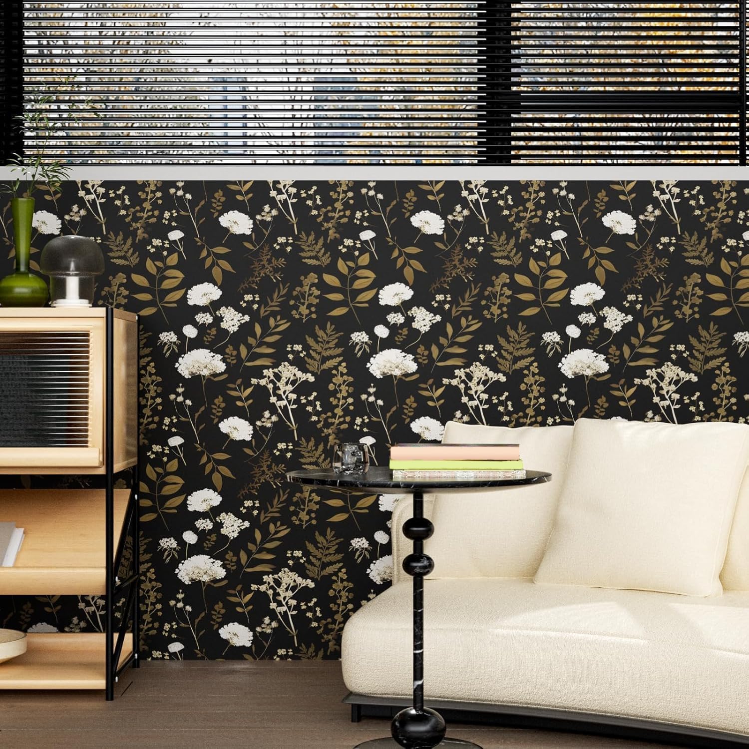 Laatse Dark Floral Wallpaper Peel and Stick Boho Wallpaper 17.5in x 393in Vintage Leaf Contact Paper Vinyl Waterproof Self Adhesive Leaf Botanical Wall Paper for Bedroom Walls Kitchen Cabinet