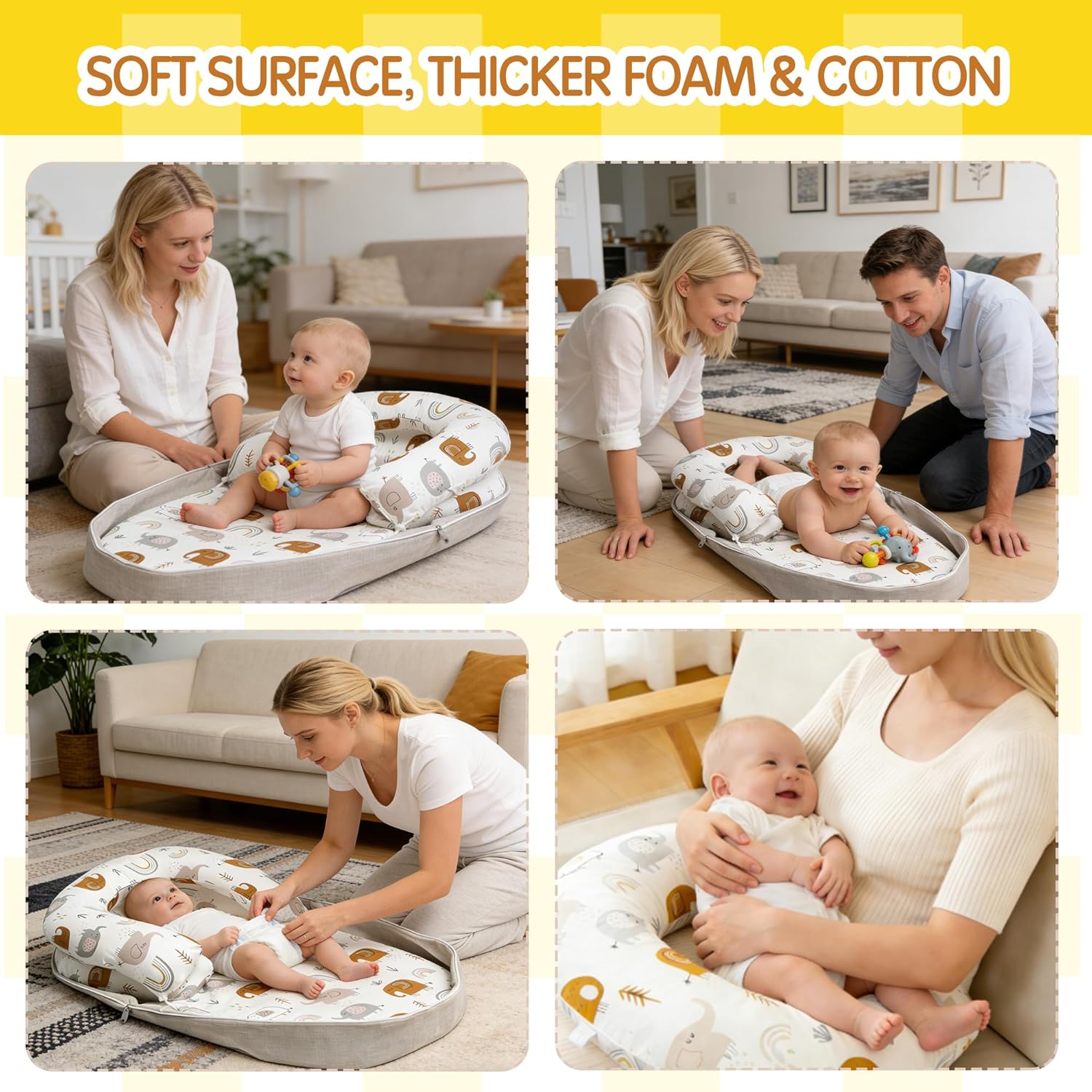 Tummy Time Mat, 2-in-1 Convertible to Backpack, Premium Memory Foam Baby Play Mat, Removable Machine Washable Cover, Foldable for Floor, Couch & Travel