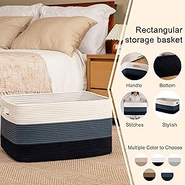 OIAHOMY Large Blanket Basket, 22x17x12 Rectangle Woven Baskets, Nursery Blanket Storage Living Room, Toy Storage With Handle, Large Baskets for Organizing-Gradient Blue