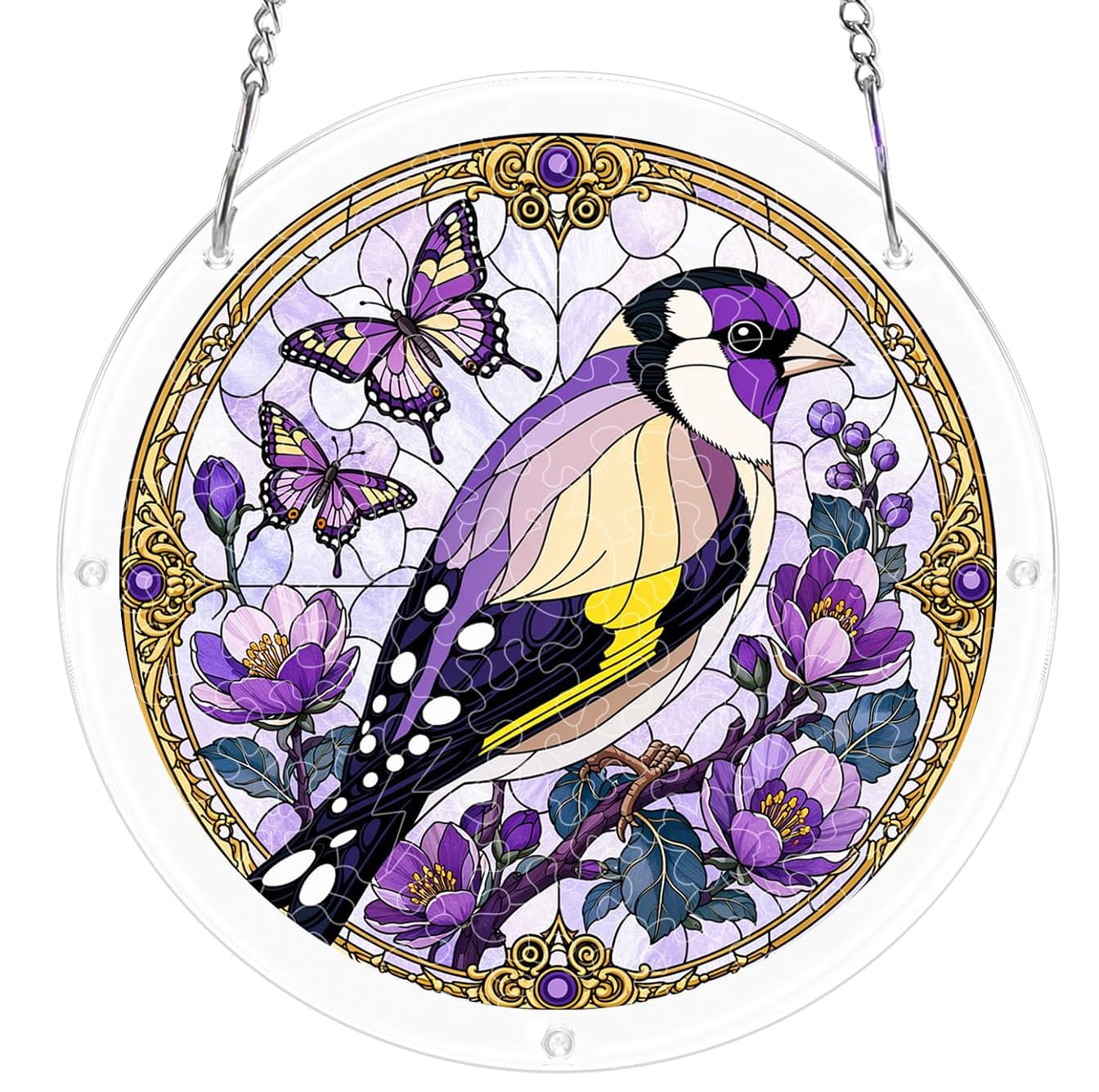Goldfinch Acrylic Jigsaw Puzzles Suncatcher, 8.9 Inch Window Hanging Suncatcher Acrylic Puzzle, DIY Home Decor Art Gift