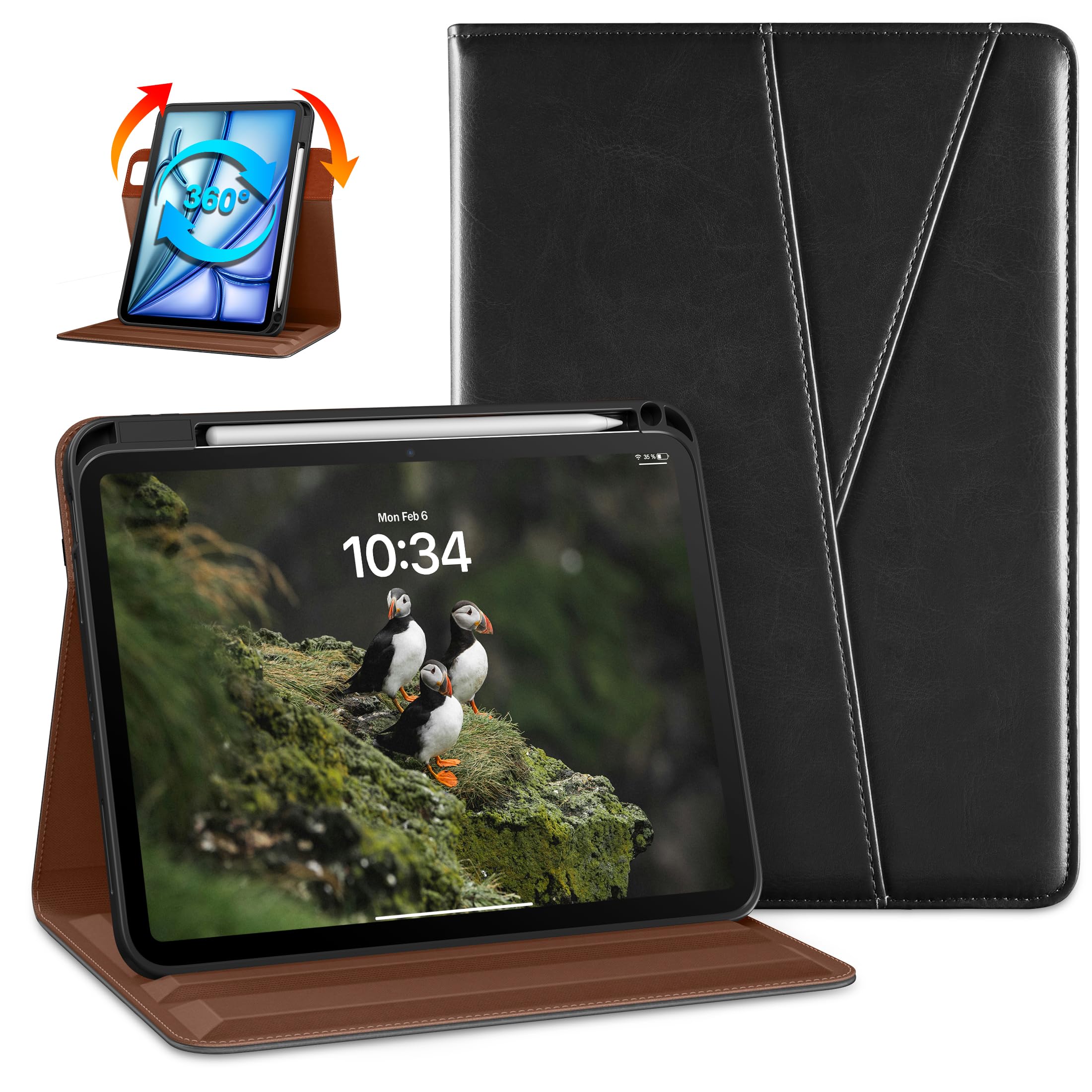 DTTO Rotating Case for iPad Air 11-inch M3 / M2 (2025/2024), iPad Air 5th / 4th Gen (2022/2020), 360 Degree Swiveling Premium Leather Folio Stand