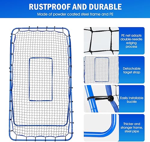 Miniatura 9 de Red de rebote de lanzamiento de béisbol, objetivo de bateo de 9 hoyos, redes de entrenamiento de softbol con zona de ataque, 2 redes de