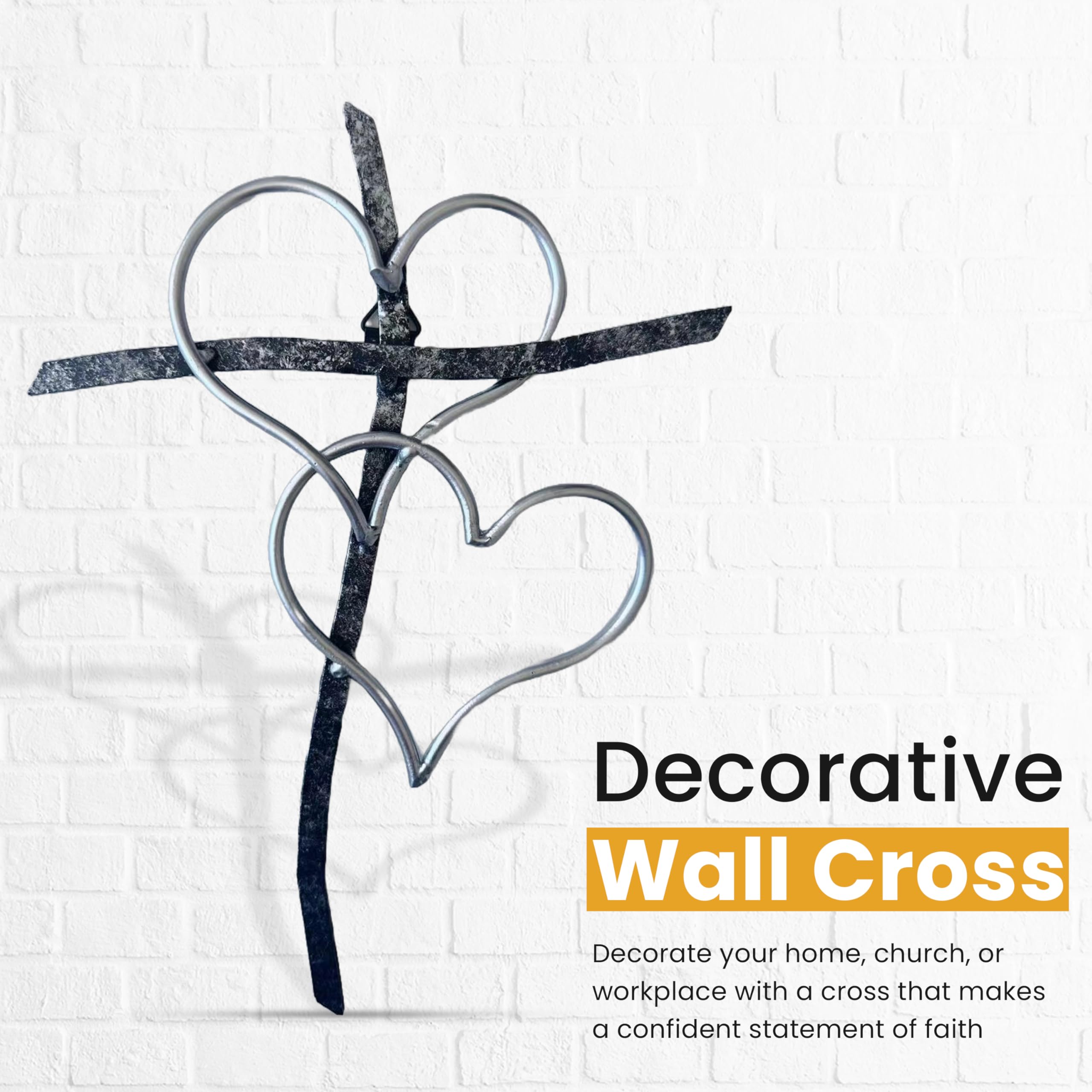 Taprion Wall Cross,Silver Heart Cross Religious Wall Art,Cross Wall Decor for Living Room,Bedroom,Wedding Decor,Religious Wall Decor,Cross for Wall Decor 10Inch