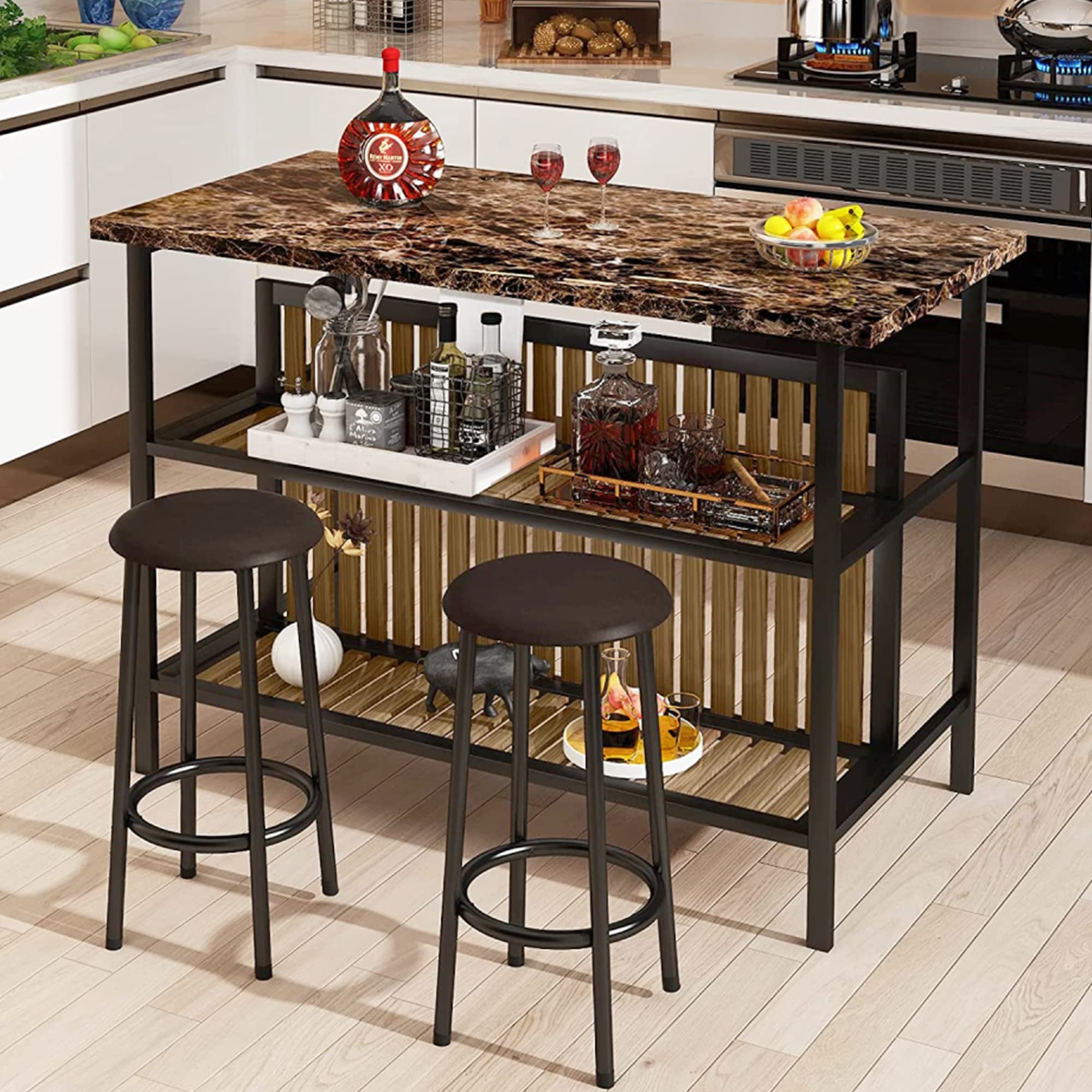 Amazon.com - AWQM 3 Piece Bar Table Set with Storage, Kitchen 