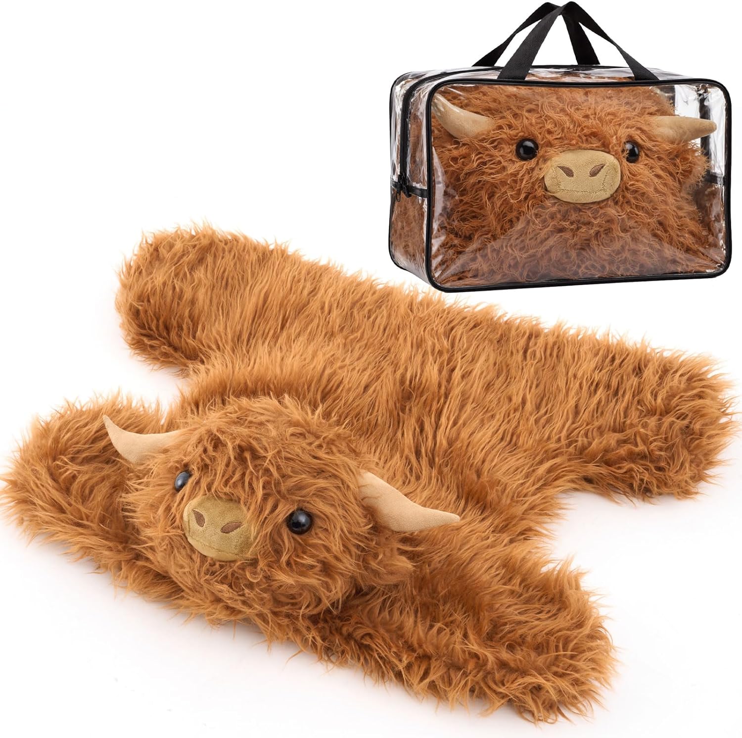 Yunsailing Highland Cow Weighted Stuffed Animals Lap Blanket 24.4" x 19.7", 5lbs Sensory Weighted Blanket Pad for Anxiety Stress Relief, Calm Carry Highland Cow Lap Pad for Travel, Office, Home, Gift