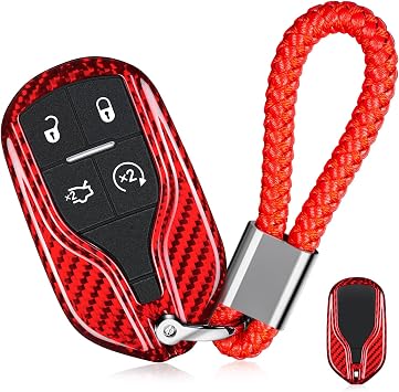 T-carbon Key Fob Cover with Keychain Fits Maserati Ghibli 2013-2025 Red