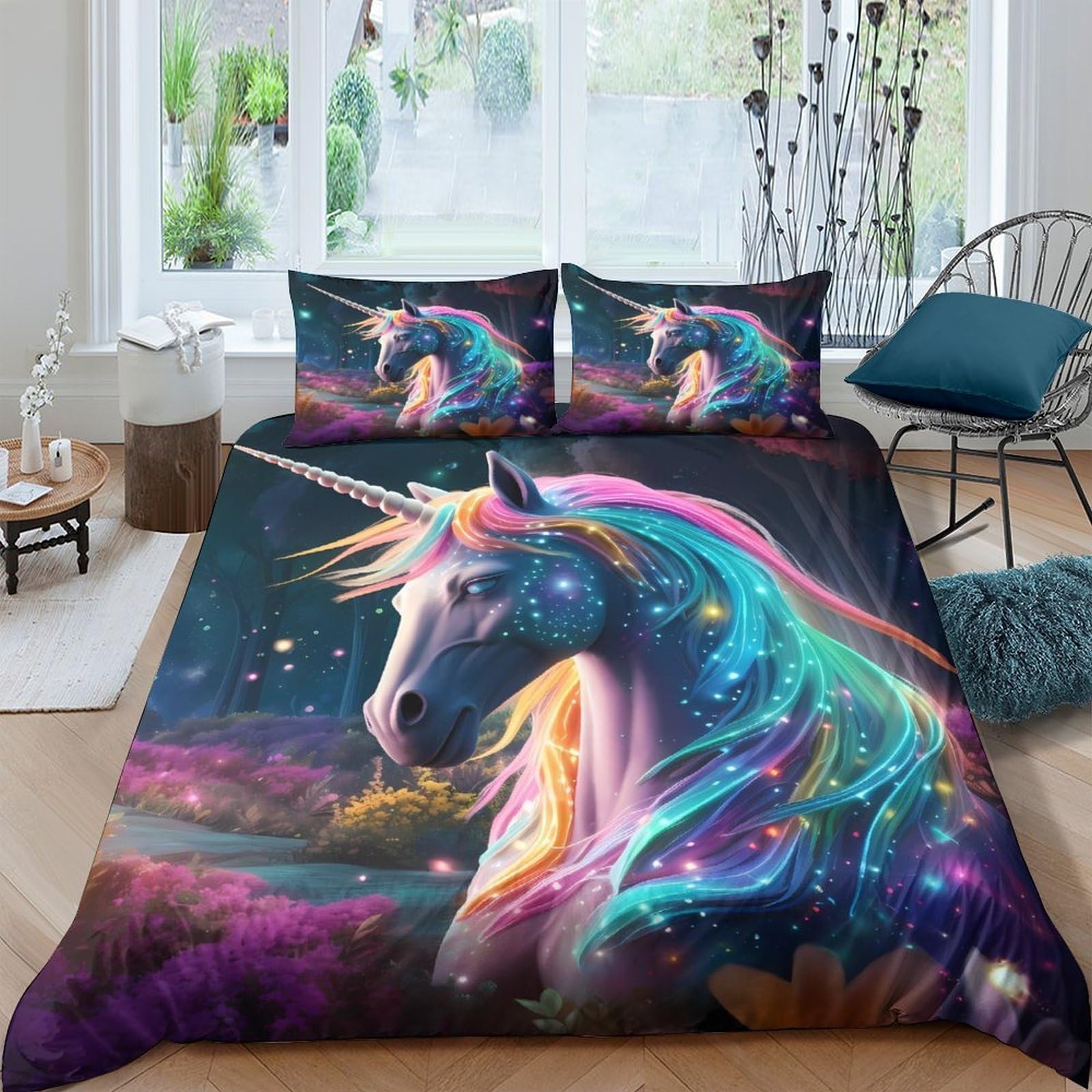 Ctjqhvkz Style-10 3D Printed Fantasy Unicorn Fitted Sheet Microfiber Soft Colourful Starry Bed Cover For Bedroom Guest Room Decor Single（135X200cm）