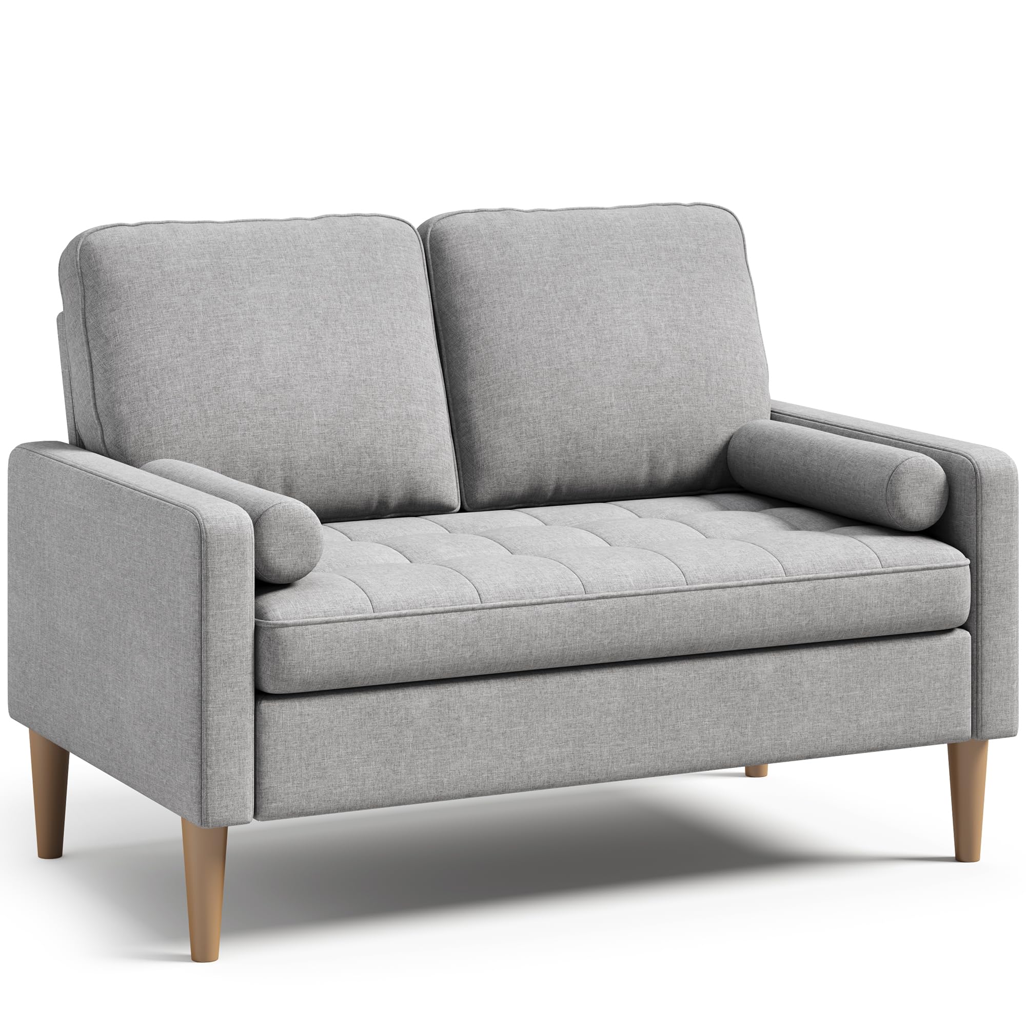 Sofá Pequeño de 2 Plazas con Reposabrazos, Mini Sofá de Tela con 2 Cojines para Salón, Apartamento, Oficina, Apartamento, Fácil Montaje, 121 x 76 x 87 cm (Gris)