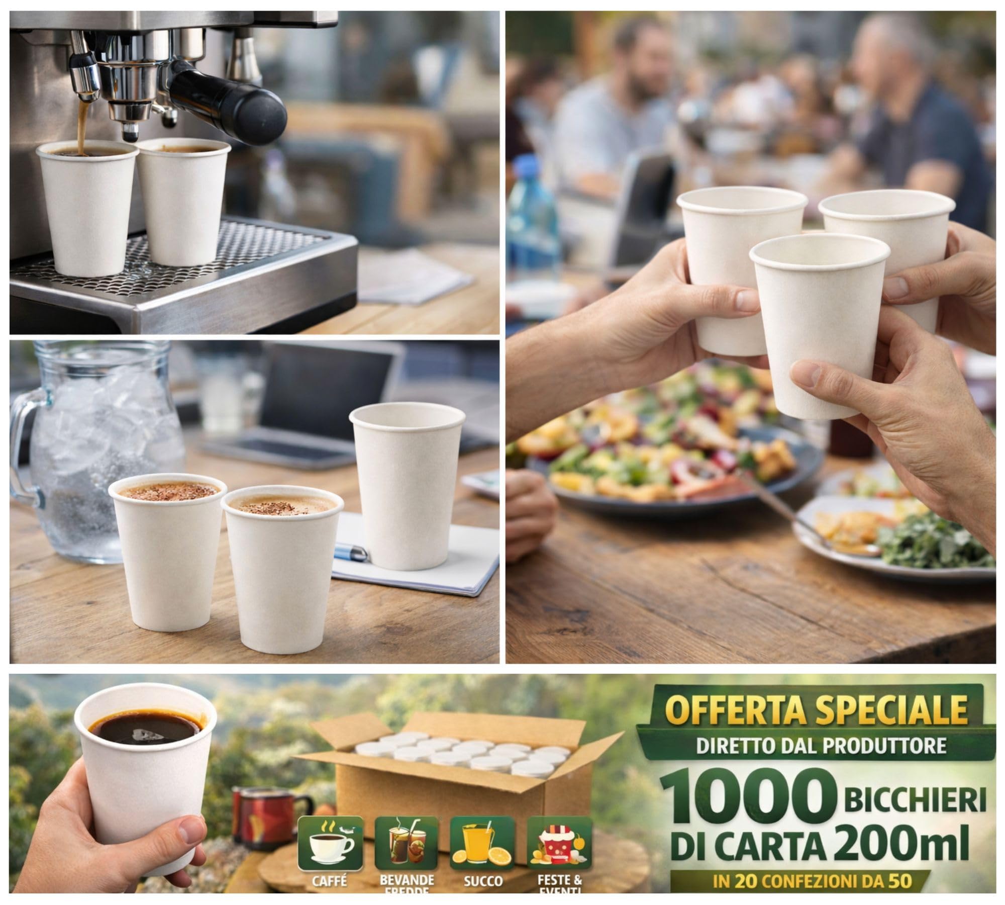 Generico 1000 Bicchieri Carta 200 ml Bianchi Monouso Resistenti – Bicchieri Carta Usa e Getta per Acqua, Ufficio, Bar, Eventi – Bicchieri Carta Alimentari per Bevande Calde e Fredde (1000)