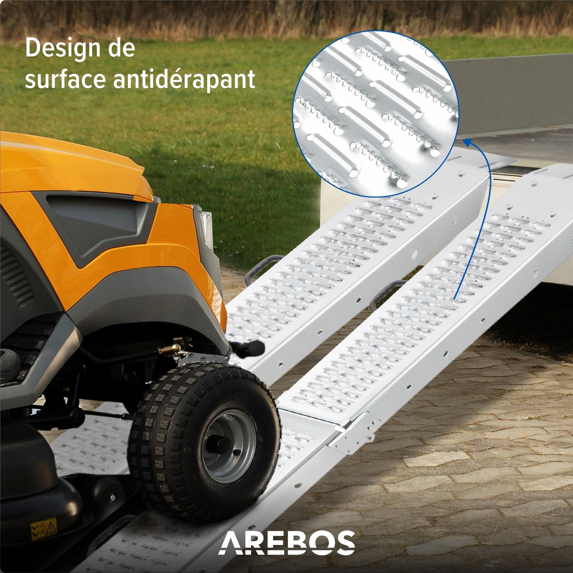 Arebos 2 x Plateforme d'accès 400 kg | Plateforme de Chargement Pliable | Acier galvanisé 180x22,5x4,5 cm | Plateforme de Chargement avec poignée | Rails d'accès Moto ATV Quad et Voiture
