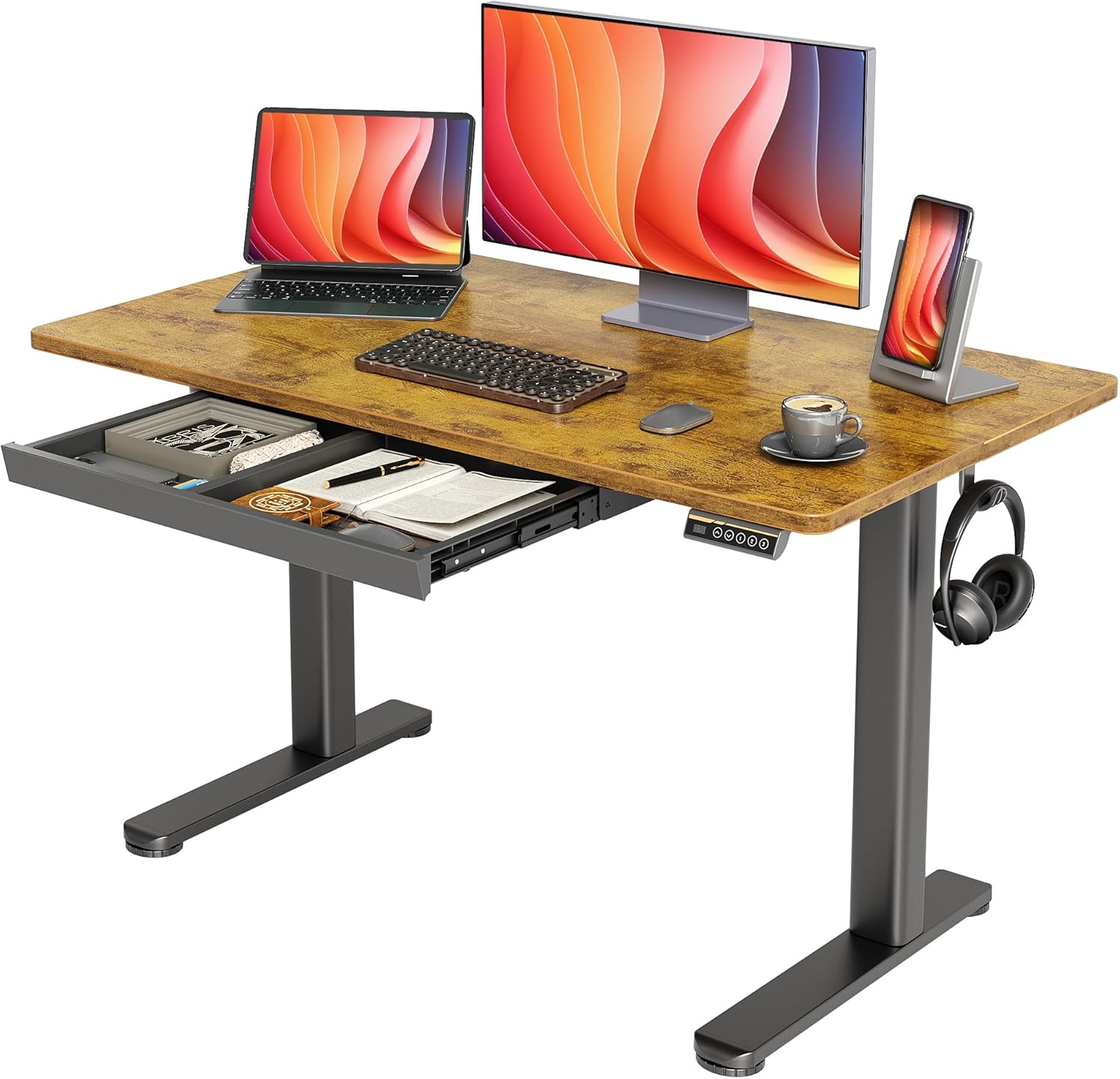 Aazon.co: YDN Glass Standing Desk With Drawers, 48 X 24 Inch Electric