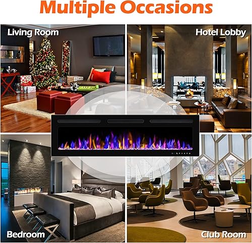 Miniatura 7 de BETELNUT Chimenea eléctrica de 68 pulgadas montada en la pared y empotrada con control remoto, calentador de chimenea de pared ultrafino de 7501500