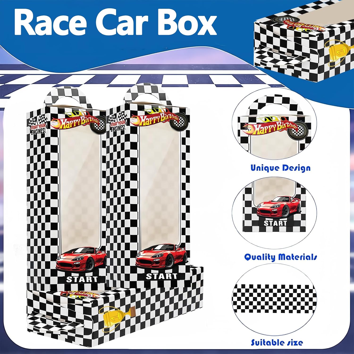 24PCS Race Car Party Favor Boxes with Windows, Handles and Checkered Design image 5