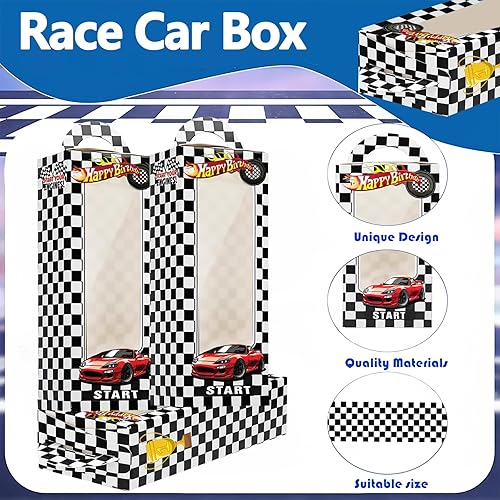 Miniatura 5 de 24 cajas de recuerdos de fiesta de autos de carreras, cajas de recuerdo de fiesta con ventana, decoración de cumpleaños temática de auto de