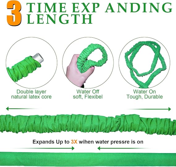 Expandable Garden Hose Pipe 100FT 3 Times Flexible Expanding Magic Lightweight Watering Hose Anti-Leakage with 3/4