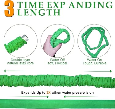 Expandable Garden Hose Pipe 100FT 3 Times Flexible Expanding Magic Lightweight Watering Hose Anti-Leakage with 3/4