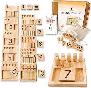 LITTLE BUD KIDS Counting Pegs Ten Frame Math Game - Number Peg Boards with Addition &amp; Subtraction Flash Cards, A Number Learning Resources Toddler Math Puzzle &amp; Kindergarten Montessori Toy